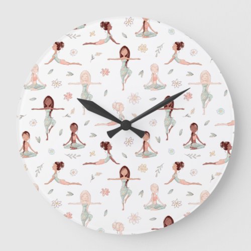 Cute Girls Zen Yoga Meditation Spiritual Namaste Large Clock