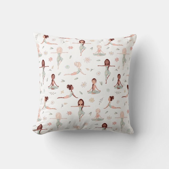 Cute Girls Zen Yoga Meditation Spiritual Namaste Throw Pillow (Front)