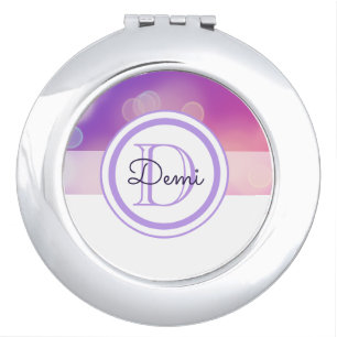 Cute Girly Abstract Bokeh with Purple Monogram Compact Mirror