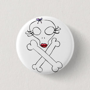 Cute Girly Alien Skull Crossbones Button