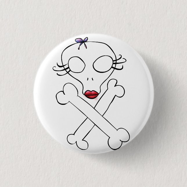 Cute Girly Alien Skull Crossbones Button (Front)