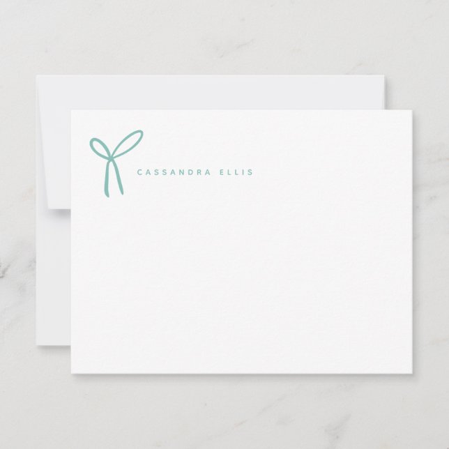 Cute Girly Aqua Ribbon Bow Stationery  Note Card (Front)