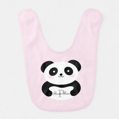 Cute Girly Baby Girl Panda Bear Whimsical Monogram Bib