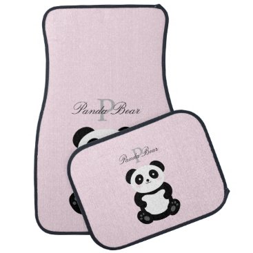 Cute Girly Baby Panda Bear Monogram Car Floor Mat On