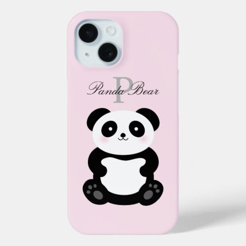 Cute Girly Baby Panda Bear Monogram iPhone 15 Case