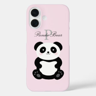 Cute Girly Baby Panda Bear Monogram iPhone 16 Case