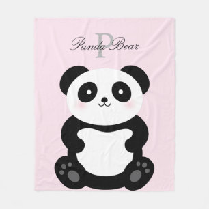 Cute Girly Baby Panda Bear Monogram Fleece Blanket