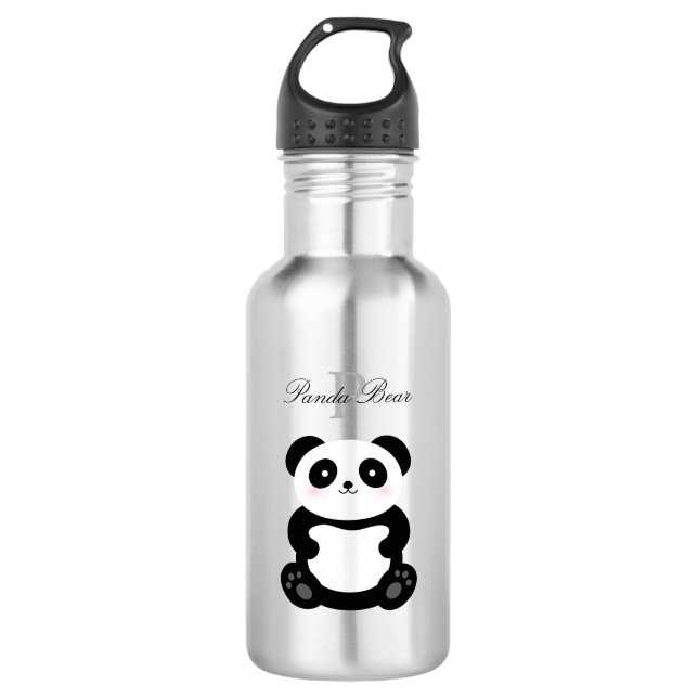 Cute Girly Baby Panda Bear Monogram Stainless Steel Water Bottle (Front)