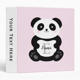 Cute Girly Baby Panda Bear Pink Monogram 3 Ring Binder