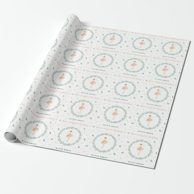 Cute girly ballerina Christmas pink modern family Wrapping Paper (Unrolled)