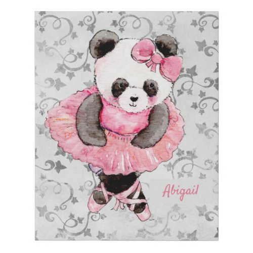 Cute Girly Ballerina Panda Bear Pink Tutu Silver Faux Canvas Print
