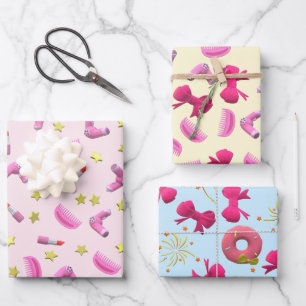 cute Girly Beauty Icon Pattern Scattered Star Wrapping Paper Sheets