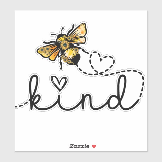 Cute Girly Bee Be Kind Cursive Hearts Script Sticker (Sheet)
