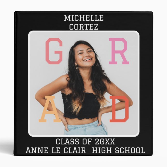 CUTE GIRLY black  GRADUATION Photo album   3 Ring Binder (Front)
