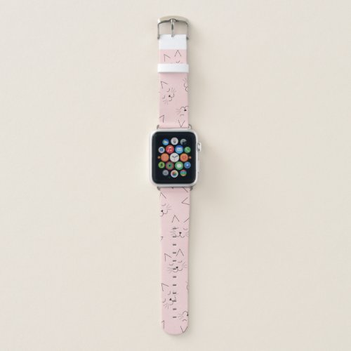 Cute Girly Black Kitty Cat Face Pink Pattern Apple Watch Band