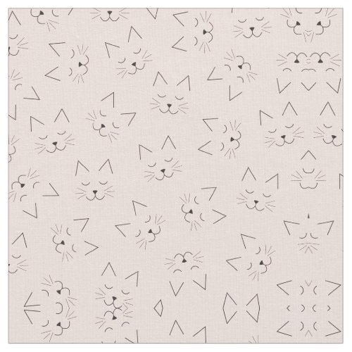 Cute Girly Black Kitty Cat Face Pink Pattern Fabric