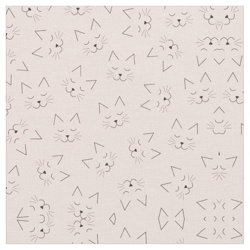 Cute Girly Black Kitty Cat Face Pink Pattern Fabric