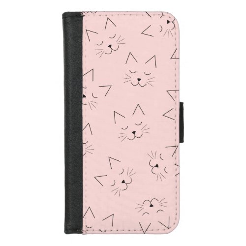 Cute Girly Black Kitty Cat Face Pink Pattern iPhone 87 Wallet Case