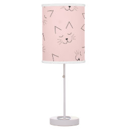Cute Girly Black Kitty Cat Face Pink Pattern Table Lamp