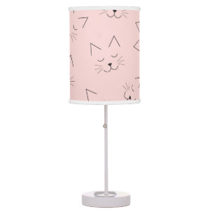 Cute Girly Black Kitty Cat Face Pink Pattern Table Lamp