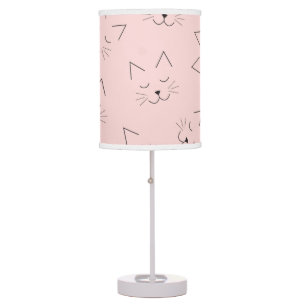 Cute Girly Black Kitty Cat Face Pink Pattern Table Lamp