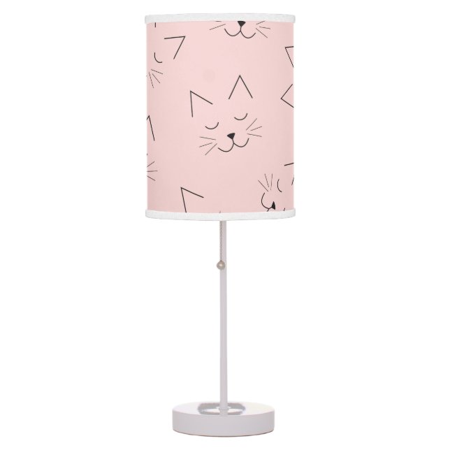 Cute Girly Black Kitty Cat Face Pink Pattern Table Lamp (Front)