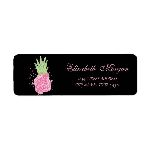 Cute  Girly Black Watercolor Pink Pineapple   Label