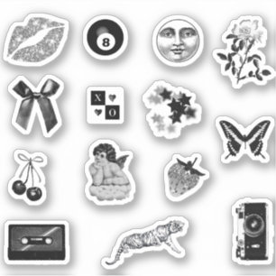 Cute Girly Black White Aesthetic Pack Sticker