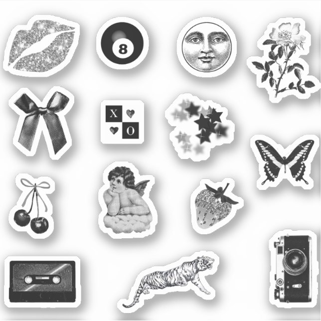 Cute Girly Black White Aesthetic Pack Sticker (Front)