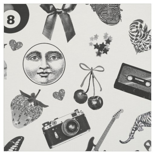 Cute Girly Black White Grunge Aesthetic Pattern  Fabric