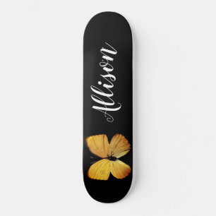 Cute Girly Black Yellow Butterfly Personalized Skateboard