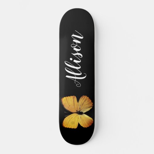 Cute Girly Black Yellow Butterfly Personalized Skateboard