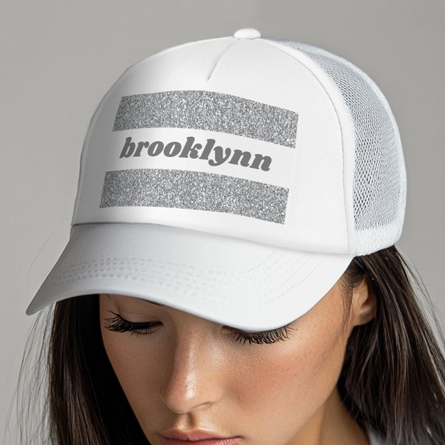 Cute Girly Bling Glitter Pattern Personalized Name Trucker Hat (Cute Sparkly Bling Hat)