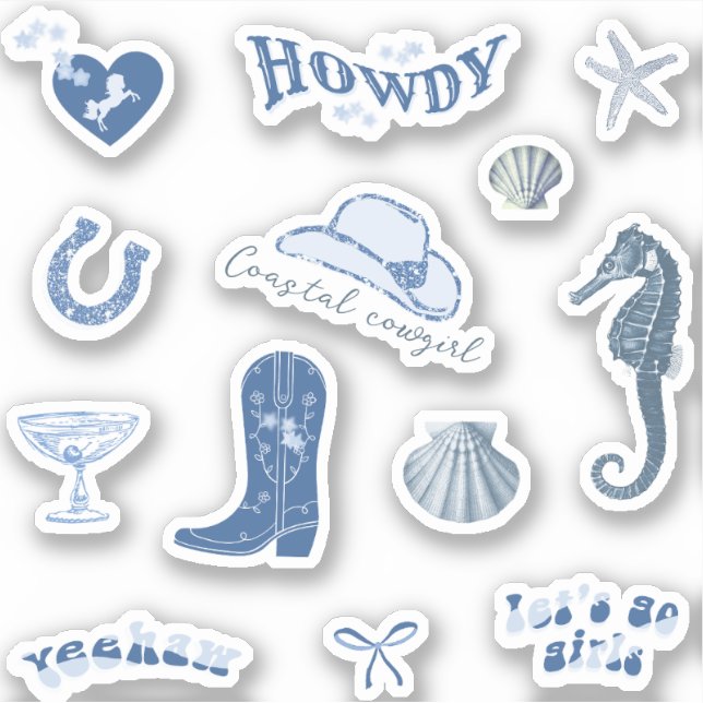 Cute Girly Blue Coastal Cowgirl Aesthetic  Sticker (Front)