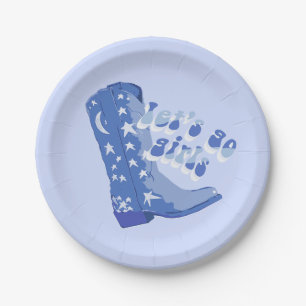 Cute Girly Blue Cowgirl Boot Paper Plates