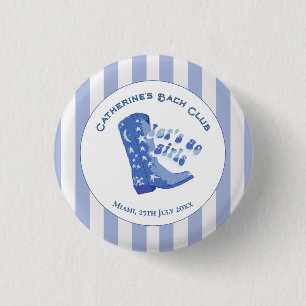 Cute Girly Blue Cowgirl Boot Stripe Button