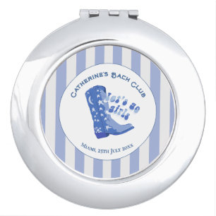 Cute Girly Blue Cowgirl Boot Stripe Compact Mirror