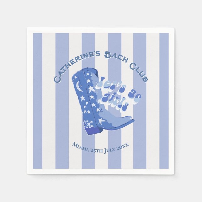 Cute Girly Blue Cowgirl Boot Stripe Napkins (Front)