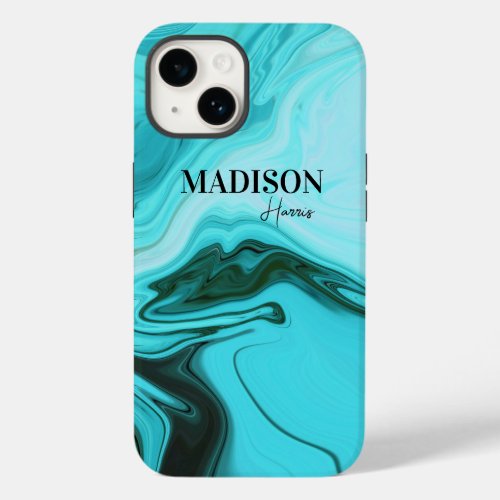 Cute girly blue marble art monogram  Case_Mate iPhone 14 case