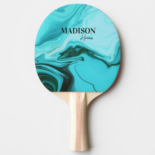 Cute girly blue marble art monogram  ping pong paddle