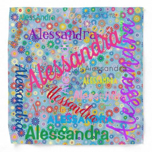 Cute Girly Blue Name Collage with Flowers Fun Bandana