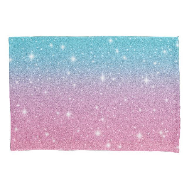 Cute Girly Blue Pink Faux Glitter Sparkles Pillow Case (Front-Left)
