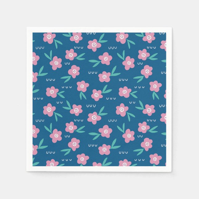 Cute Girly Blue & Pink Floral Napkins (Front)