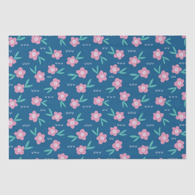 Cute Girly Blue & Pink Floral Tissue Paper (Front)