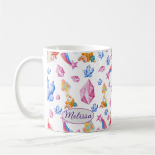 Cute Girly Blue Pink Star Name Unicorn Coffee Mug