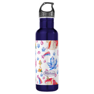 Cute Girly Blue Pink Star Name Unicorn Stainless Steel Water Bottle