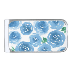 Blue Watercolor Money Clips Credit Card Holders Zazzle - cute girly blue rose watercolor floral pattern silver finish money clip