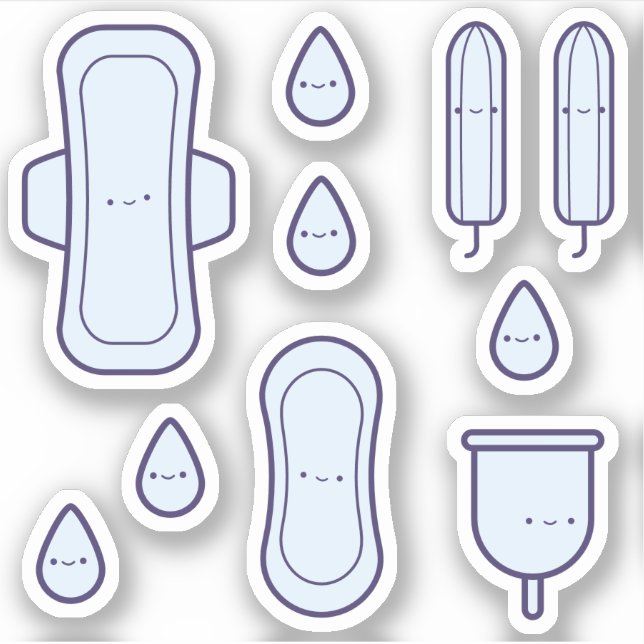 Cute Girly Blue Sanitary Set First Period Party Sticker (Front)