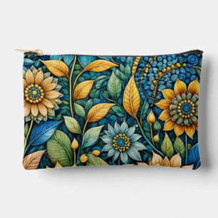 Cute Girly Blue Sunflower Garden Abstract Art  Accessory Pouch