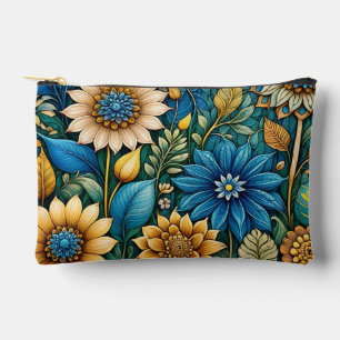 Cute Girly Blue Sunflower Garden Abstract Art  Accessory Pouch